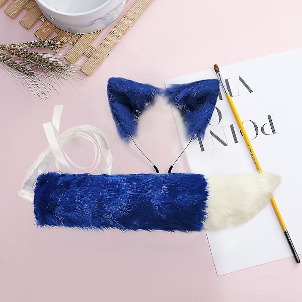 Faux Fur Kitten Wolf Öron Diadem med Lång Svans Set Godisfärg Anime Klä Upp Djur Cosplay Kostym Halloween Party Rekvisita
