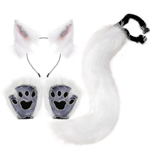 Animal Ears Headband Tail Gloves Cat Fox Hair Band Tail Wolf  Costume Accessories Halloween Set