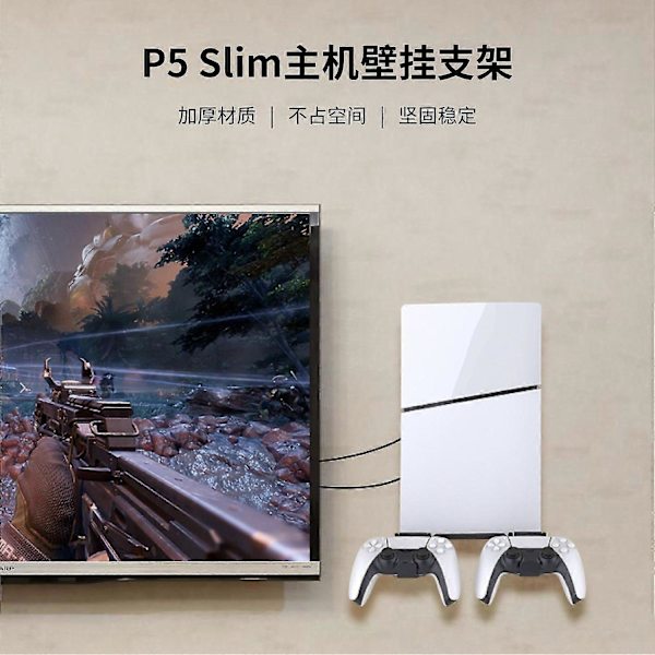 Väggfäste för PS5 Slim, PS5 Slim Hyllfäste med Kontroller- och Headset-hållare Tillbehör Com