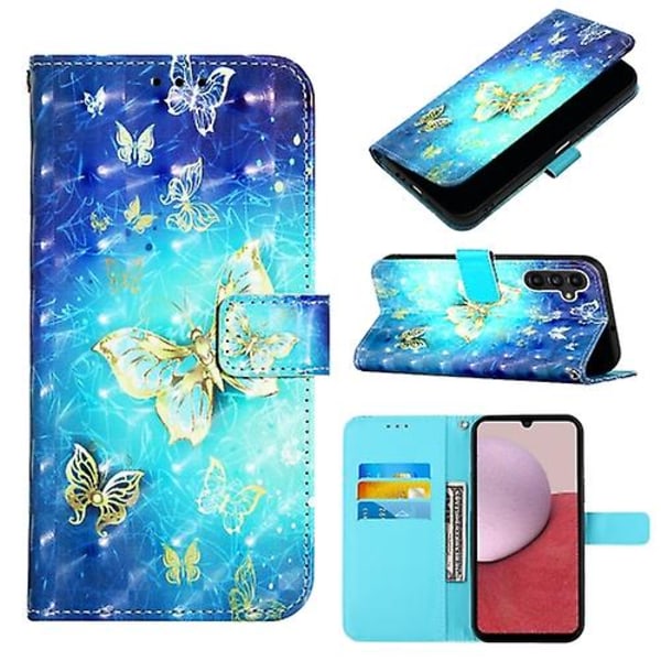 For Samsung Galaxy A05s 3D Maleri Vandret Flip Læder Mobiltelefon Etui Golden Butterfly