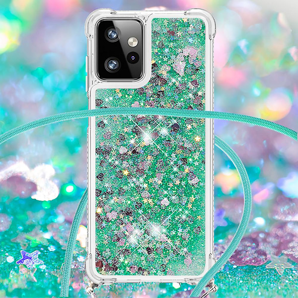 För Motorola Moto G Power 5g Fodral Tpu Glitter Flytande Telefonfodral Med Snöre Green Hearts