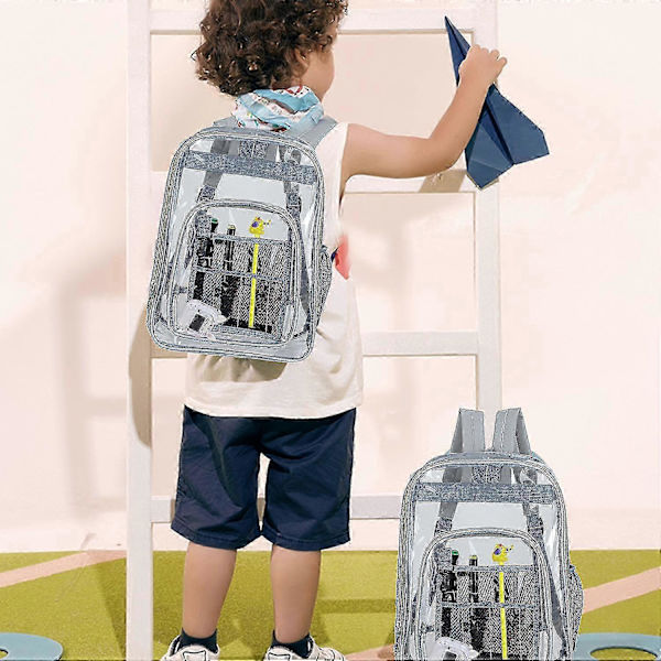 Genomskinlig ryggsäck Vattentät Transparent Bokväska Casual Daypack Se Genom Skolväska För Barn, flickor, pojkar, tonåringar, vuxna Gray Small