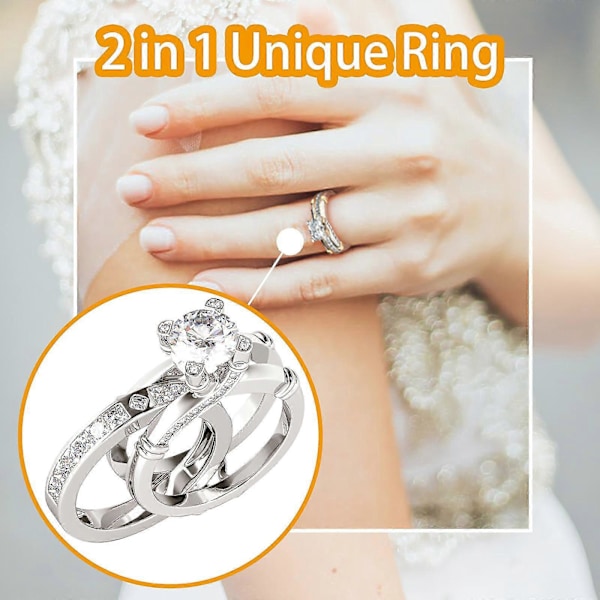 2-i-1 Kreativ Kombinationsringsats Med Zirkon Och Mångsidig Mode Ring Gold two-tone No. 9