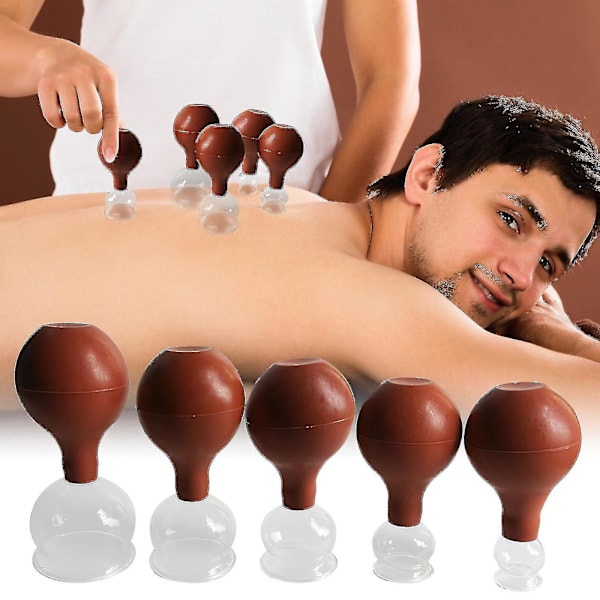 Kopper av ekte glass [sett med 5] - Effektive kopper med sugeball og fascia-skrape - Kopping med sterk sugekraft