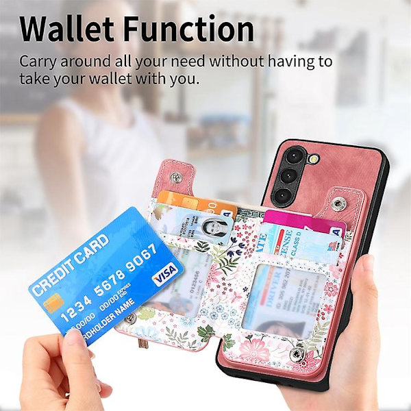 Samsung Galaxy S23+ 5g -retromaalattu vetoketjullinen lompakkokotelo Pink