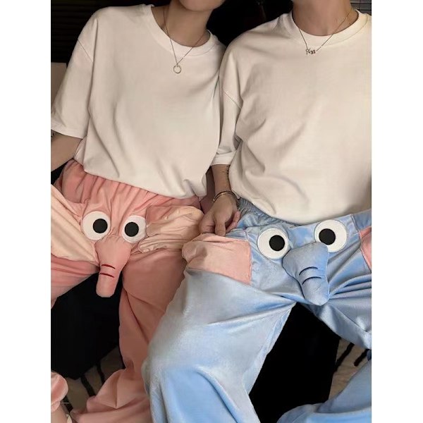 Roliga elefantbyxor, söta tredimensionella pyjamas för par, present till män och kvinnor, blå XXL