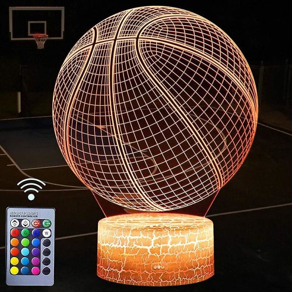 Natlys Basketball Natlys, 3d Led Illusionslampe med fjernbetjening og usb-kabel 16 farver udskiftelige lys Bedste julefødselsdagsgave Fo