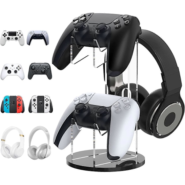 Spilcontroller Stativ/Hovetelefon Stativ, 2-i-1 Akryl Universal Stativ, Velegnet til PS4 PS5 Xbox One Xbox Series Stativ Spil Tilbehør, Controller He white