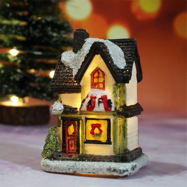 Resin Christmas Scene Village Houses Town With Warm White Led Light Battery Operate Christmas Ornamnet E