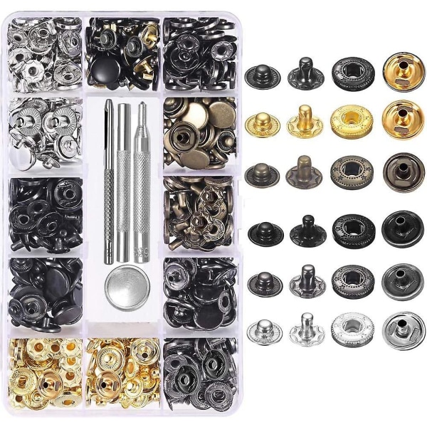 120 Set Leather Snap Fasteners Kit 6 Color Metal Snaps With 4pcs Fastening Tools For Clothes, Leather, Jacket, Denim Clothes, Bags, Bracelet 2 Sizes (