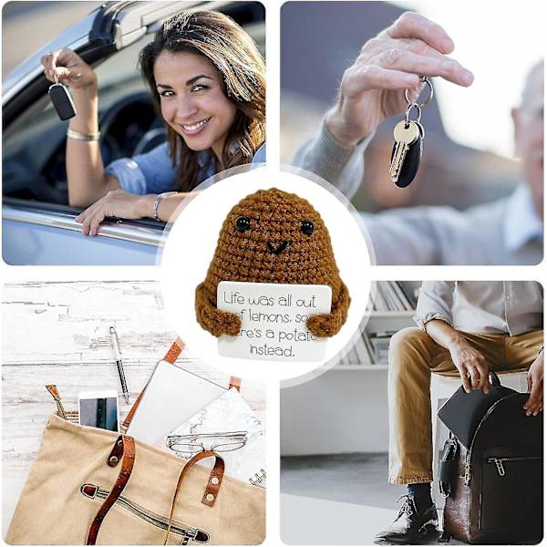 Oppmuntringspotet, positiv potetgave, morsomme potetgaver, morsom strikket potet med positivt kort, inspirerende potedukke lommeklem, til bursdag Large Life Style
