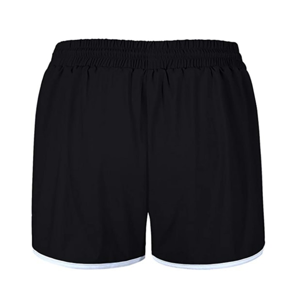 Dame dobbeltlags snoretræk elastiske talje atletikshorts med lommer Black XXXL