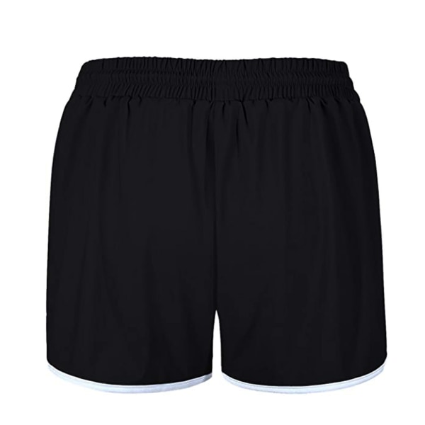 Women's Double Layer Drawstring Elastic Waist Athletic Shorts with Pockets Black XXXL