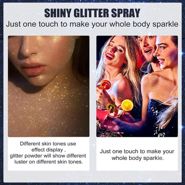 Glitrende glitterspray - Langvarig sølvglitter - Hårglitter - Glitrende spray til kroppen