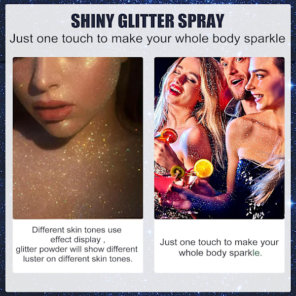 Glittrande spray med långvarig silverglitter för hår och kropp