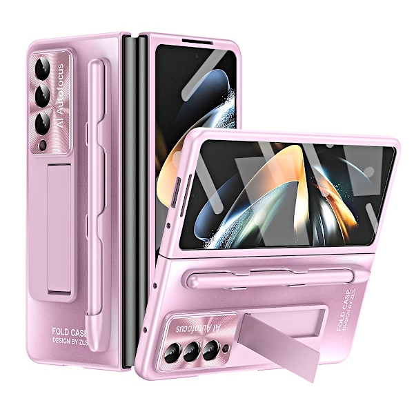 Ag Matte Hard Pc Kickstand Etui Til Samsung Galaxy Z Fold3 5g, Med Glas Front Film/stylus Pen Pink