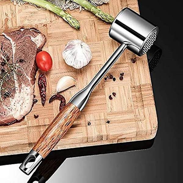 Kødhammer, Kødhammer, Heavy Duty Steak Hammer med Træhåndtag og Fødevarekvalitets Zink Legering, 26 cm
