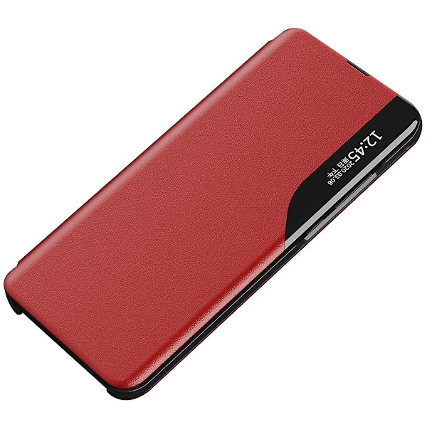 Til Xiaomi 14 Etui Visningsvindue PU Læder Flip Telefon Cover Red