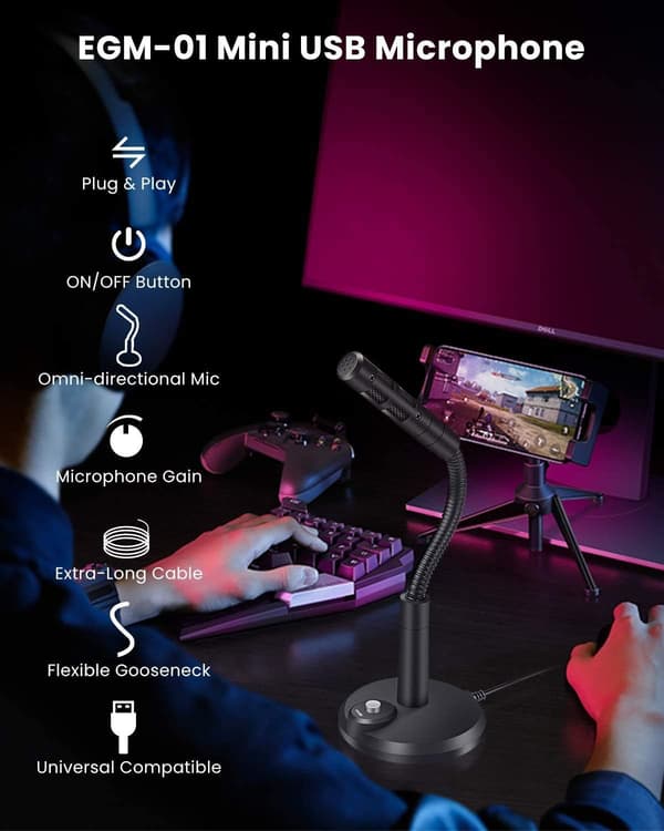 USB Dator Mikrofon, USB PC Mute-knapp med LED-indikator Plug & Play Mac / Windows-kompatibel