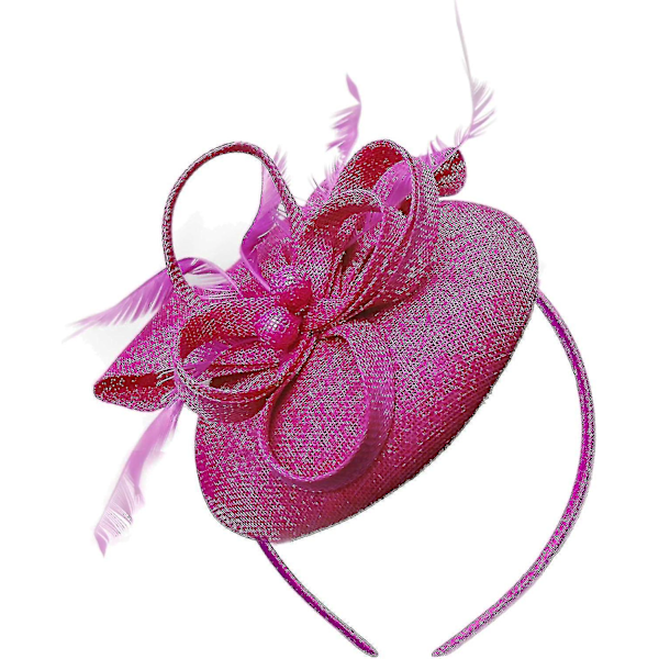 Pärla Rund Pillbox Loop Sinamay Hårband Fascinator För Kvinnor Bröllop Ascot Races[Dusty Pink] Fuchsia Hot Pink