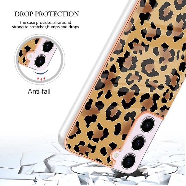 For Samsung Galaxy S23 5g Elektroplateret Marmor Dobbeltsidet Imd Mobiltelefon Cover Leopard Print