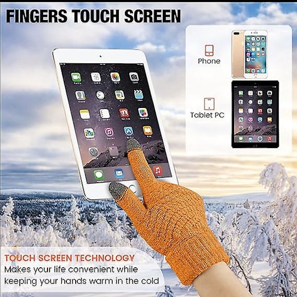 2 Par Dam Vinter Touchscreen-Vantar Varma Fleecefodrade Stickade Vantar Elastisk Manschett Vinter Texting Vantar