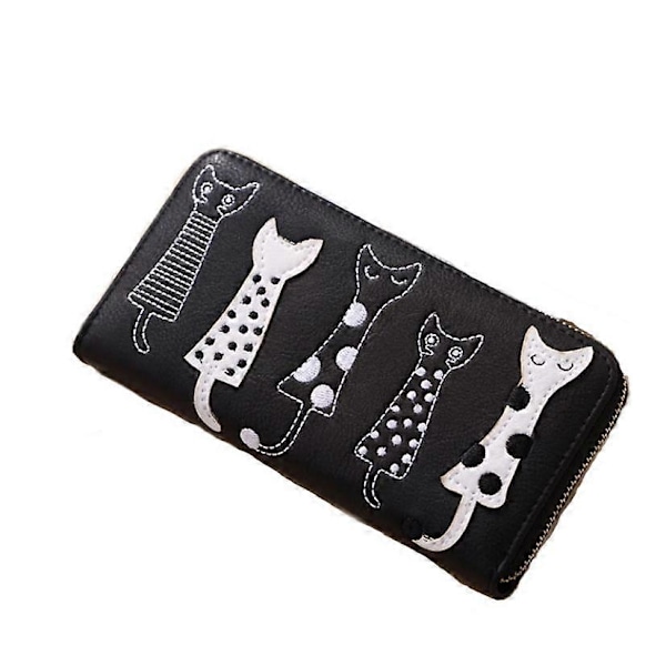 Damplånbok katt plånbok handväska läder present svart (A-5-F6) black