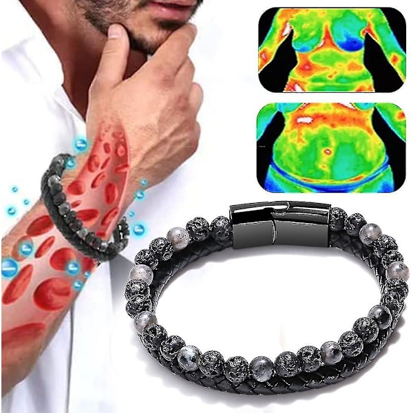 Humanic+pro Maxhematie Perle Armbånd, humanic Maxhematie Perle Armbånd, titaniumion Terapi Armbånd, Humanic+ Armbånd Thermogenic Terapi Til Kvinder Black Gray Diameter 19cm