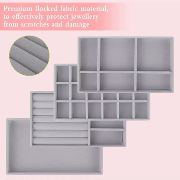 Smyckesbricka förvaringslåda set, smyckeslåda förvaringsställ, smyckesvitrin