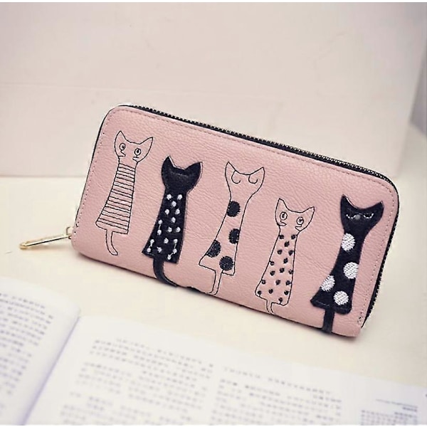 Damplånbok katt plånbok handväska läder present svart (A-5-F6) pink