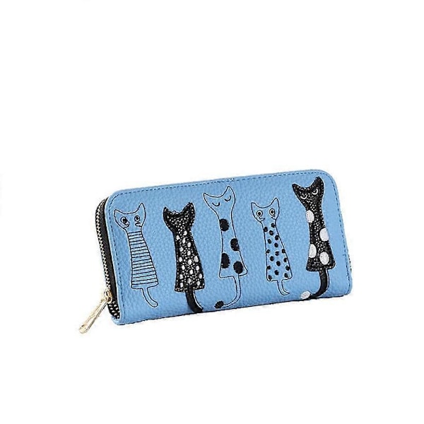 Damplånbok katt plånbok handväska läder present svart (A-5-F6) blue