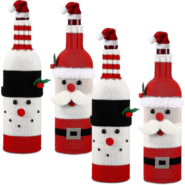 4-delt sæt julevinflaskesæt julesweater vinflaskepose $4 sæt sæt julemandssnemandsflaske sweatertaske julevinflaskel