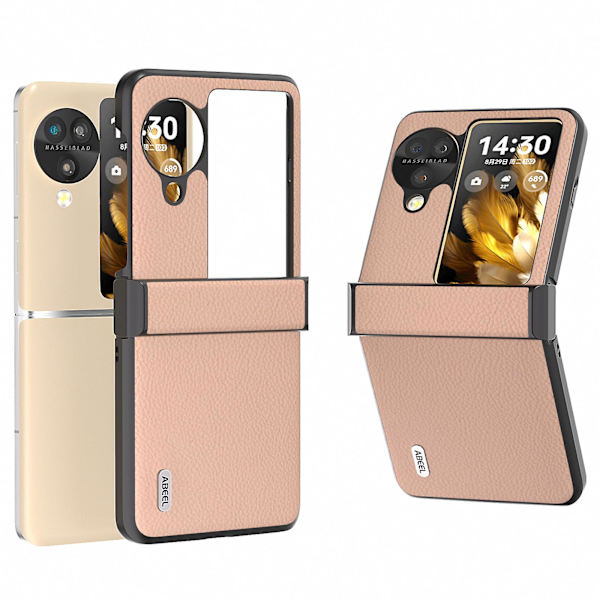 Abeel For Oppo Find N3 Flip 5g Hinge Protection Case Ekte Ku Lær Bakdeksel Gold