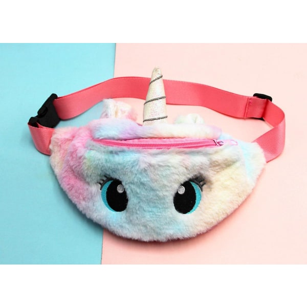 Unicorn Cartoon Plush Shoulder Bag Little Girl Cute Big Eyes Waist Bag Children Messenger Bag A916-500 Pink