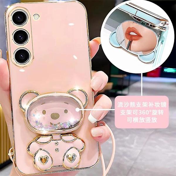 Glass Quicksand Bear Case för Samsung S24 Plus S23 FE S22 S20 FE S10 Lite S23 S21 Ultra S9 Plus S21 FE S24 Ultra Plating Cover