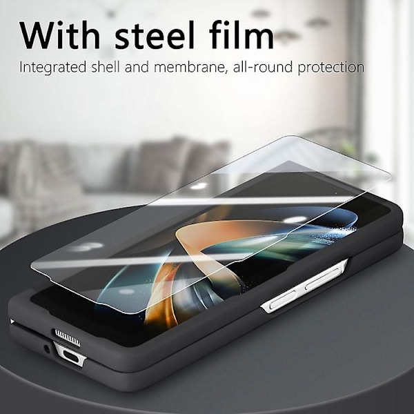 Skyddande Skal för Samsung Galaxy Z Fold4 med Integrerad Film, Retro Skin-Känsla, Vikbart Läder Black