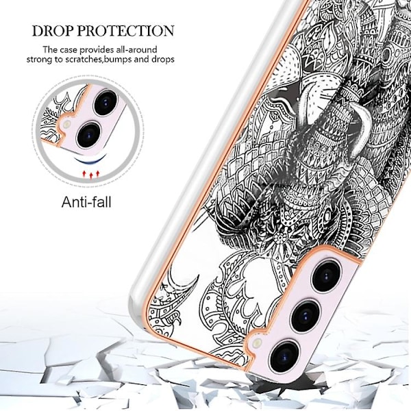 For Samsung Galaxy S23 5g Elektroplateret Marmor Dobbeltsidet Imd Mobiltelefon Cover Totem Elephant