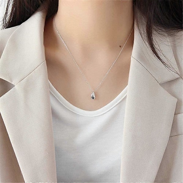 Delikat dråpeformet halskjede for kvinner jenter Sterlingsølv Minimalistisk Enkelt Lite Oval Perle Bønner Pæreformet Anheng Choker BFF Halskjede Mote Justerbar Gold