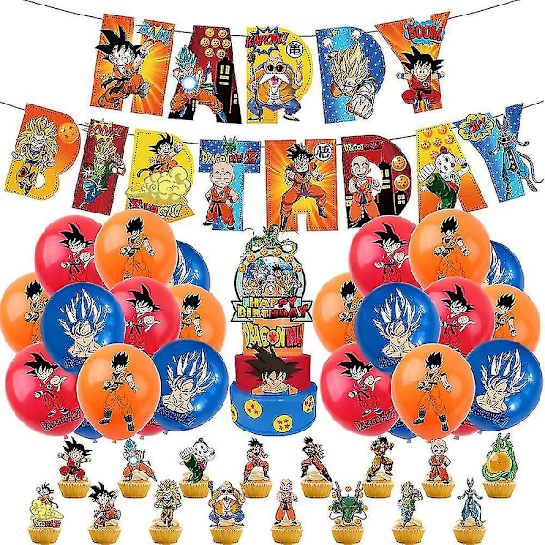 Dragon Ball Ballonger Set Festtillbehör Dragon Ball Hemdekorationer Banner Ballonger Tårta Toppers Gåvor