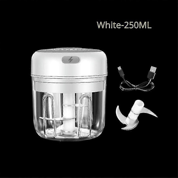 100/250ml Elektrisk Hvidløg Hakker Grøntsag Chili Kød Robust Knuser Cutter Usb Opladning Hakker Maskine Køkken Gadget White-250ML