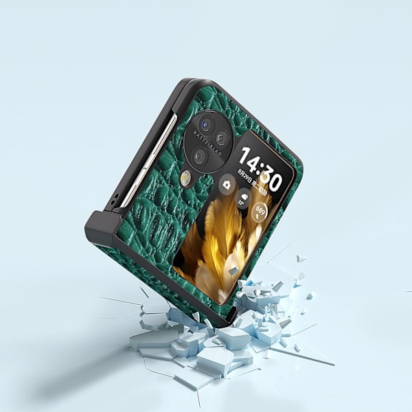 Abeel Fodral för Oppo Find N3 Flip 5g, Äkta Läderbelagd PC-skydd med H gångjärnsskydd Green