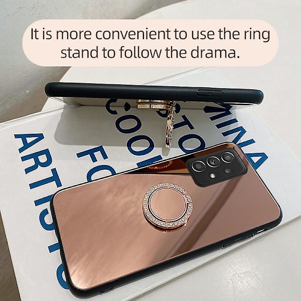 For Samsung Galaxy A53 5g Metallplate Ring Kickstand Funksjon Speil Design Deksel Tpu + Pc Hybrid Mobiltelefon Deksel Rose Gold