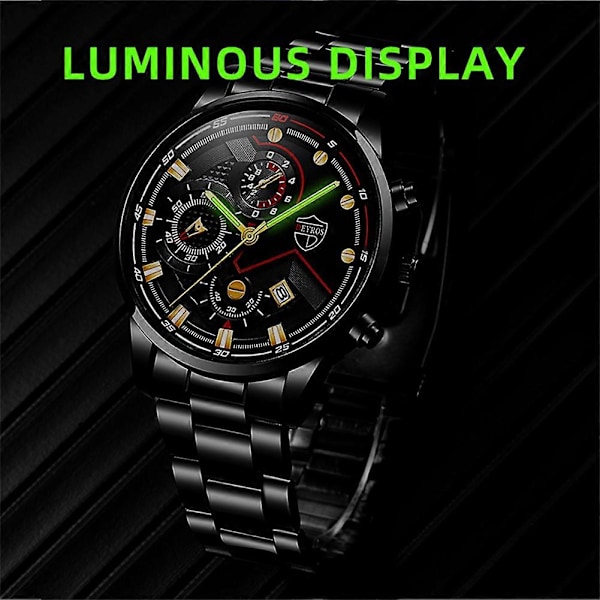 Vattentät Herrklocka Klassisk Rostfritt Stål Quartz Självlysande Lyx Armbandsur black face Silver needle Black Belt
