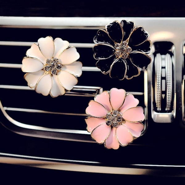 Pakk Daisy Flower biltilbehør, søte billuftfriskere, Bling Diamond luftventilklips, bilinteriørdekorasjonsgave Pink