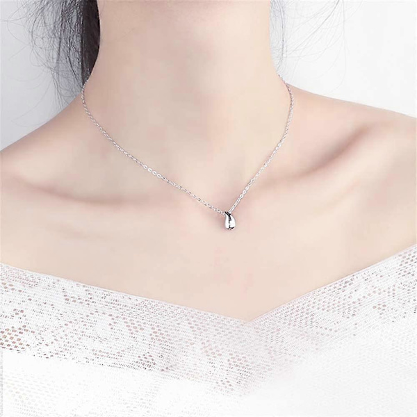 Delikat dråpeformet halskjede for kvinner jenter Sterlingsølv Minimalistisk Enkelt Lite Oval Perle Bønner Pæreformet Anheng Choker BFF Halskjede Mote Justerbar Steel