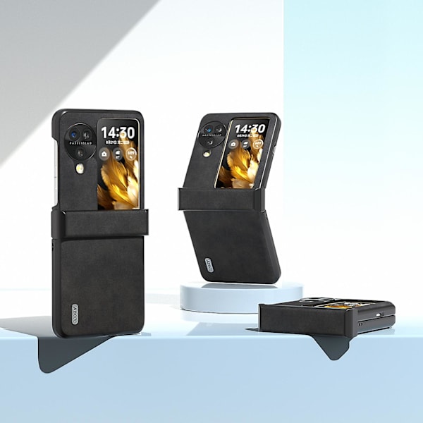 Abeel för Oppo Find N3 Flip 5g telefonfodral i PU-läder med gångjärnsskydd Black