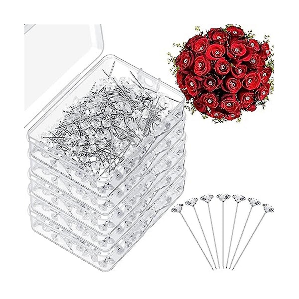 1000 kpl Corsage- ja Boutonniere-neuloja 1,5 tuuman kimppuneuloja Kukkaneuloja Timantti-riipusneuloja Kristalliset suorat neulat