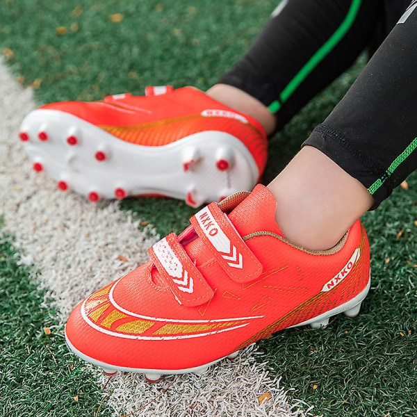 Kids Soccer Shoes Boys Girls Ankle Football Boots Grass Training Sport Footwear Sneakers Yj6210A Red 32
