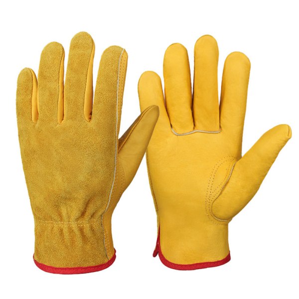 Leather Work Gloves Heavy Duty Cowhide Gardening Gloves for Wood Cutting/Construction/Truck Driving/Garden/Yard Work for Men Women 1 Pair S