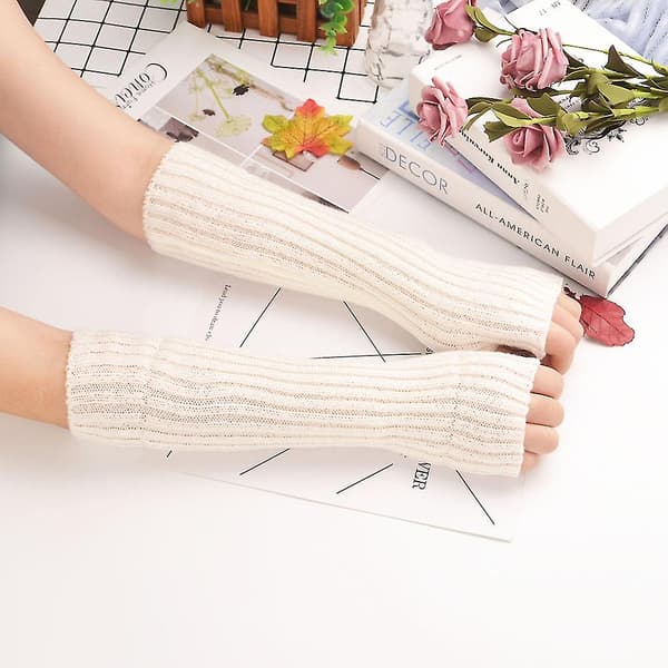 Dam Fingerlösa Vantar Casual Stretchiga Vinter Varma Långa Ärmar Solid White